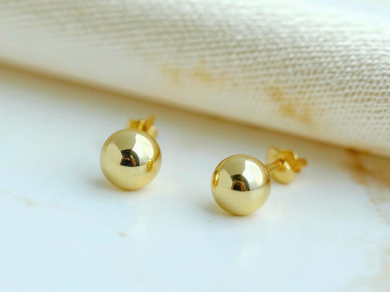 18K Solid Gold Ball Stud Earring, 3mm, 4mm, 5mm, 6mm, 8mm, Real 18 Karat 750 Authenticated Jewelry, Golden Ball Earring, Cute Jewelry Gift image 11