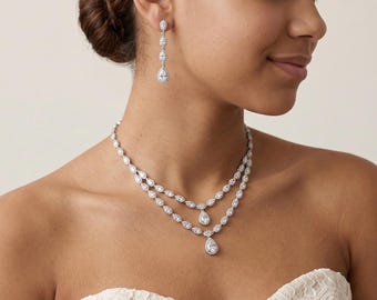 Silver Bridal Jewelry Set, Silver Necklace and Earring Set for Special Occasion, Wedding Party Guest Jewelry Set, MOG, MOB Jewelry Gift