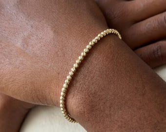 18Kソリッドゴールドビーズブレスレット、2.6mmリアルゴールド 