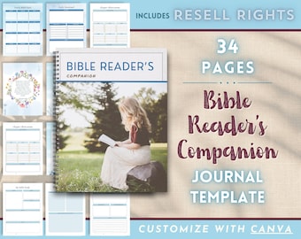 聖書研究プランナー＆ジャーナル | PLR MRR | 印刷可能なCanvaテンプレート | 説教と聖書のノート | 福音ガイド | クリスチャン女性への贈り物