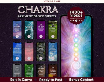1400 videos sobre alineación de chakras: contenido para redes sociales (plantilla de descarga digital), para coaches y vloggers, con derechos de reventa MRR/PLR.