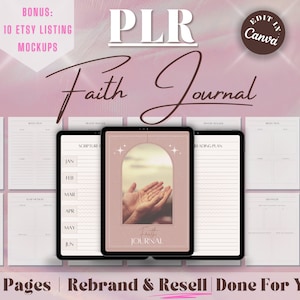 PLR Digital Faith Journal | Done for You Bible Study Guide | Sermon Notes and Devotional Journal for Women | DFY Edit and Resell with Canva