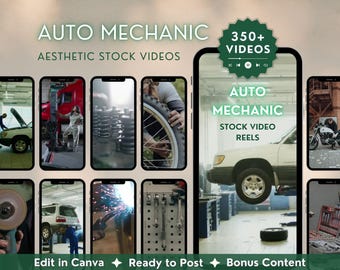 350 carretes de taller mecánico, contenido de video de reparación de automóviles para redes sociales, Grease Monkey, MRR/PLR, plantilla de descarga digital