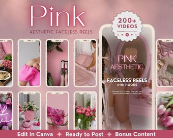 Reels estéticos rosas con ganchos, videos de stock de redes sociales femeninos, Reels sin rostro coqueto, biblioteca de contenido de marketing digital, MRR PLR DFY