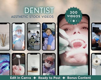 300 vídeos de stock sobre odontología, para dentistas, higienistas bucales y ortodoncistas. Contenido de marketing para pequeñas empresas. Plantilla de descarga digital con derechos de reventa (MRR/PLR).