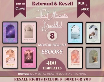 Más de 400 plantillas de libros electrónicos de salud mental PREMIUM / Paquete de diario con PLR/MRR / Libros de trabajo digitales de ingresos pasivos para revender en Etsy / Listo para usted