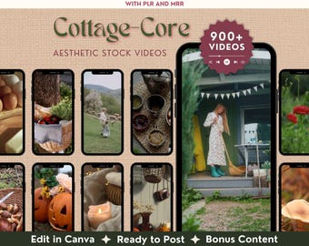 900+ Cottage Core Videos, Aesthetic Videos, Autumn Vibes, Homestead Lifestyle, Content Creator Faceless Reels, DFY PLR, Master Resell Rights