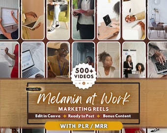 500 Reels de Melanin Faceless / Contenido de oficina y pequeñas empresas / Chicas jefas en acción / Derechos de reventa PLR y masterización / Videos virales de chicas negras