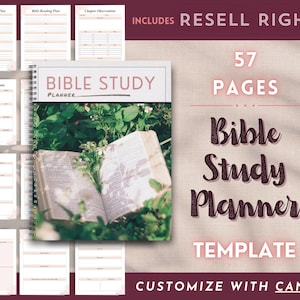 PLR Digital Christian Bible Study Planner | Faith Guided Journal | Devotional Journal for Women | Customize in Canva | Gift for Christians