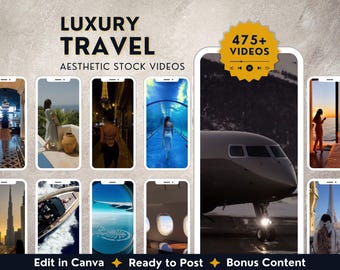 500 Reels de viajes de lujo: con MRR y PLR (plantilla editable de Canva), contenido para vacaciones de verano tropicales y derechos de reventa maestra.