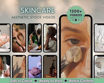 1200 videos de stock sobre cuidado de la piel para blogueros de belleza y pequeñas empresas. Contenido de autocuidado para redes sociales, MRR/PLR, plantilla de descarga digital.