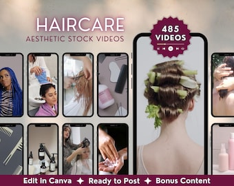 485 vídeos para estilistas y salones de belleza, contenido de marketing para pequeñas empresas en redes sociales, reels de cuidado del cabello, MRR/PLR, plantilla de descarga digital