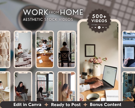 Work from Home Video Reels, WFH Content, Aesthetic Home Office Faceless Marketing Reels, Instagram TikTok Social Media Templates MRR PLR