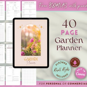Pianificatore di giardini da 40 pagine / Modelli Canva modificabili / Rivendi con diritti di rivendita principali / Contenuti digitali a reddito passivo per venditori Etsy