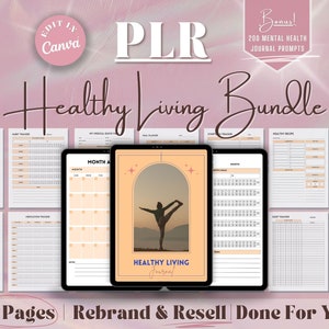 PLR Healthy Living Planner Bundle | Done for You Digital Products for Etsy Sellers | Editable Canva Template | Instant Download DFY Content