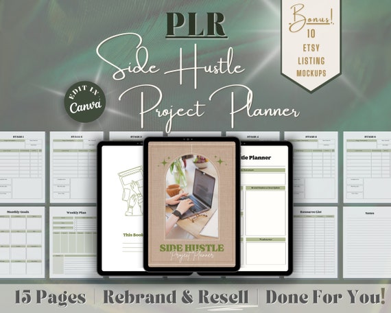 Editable PLR Side Hustle Planner | Editable Canva Templates | Easy Resell for Etsy | Passive Income Ready-Made Content | Instant Download