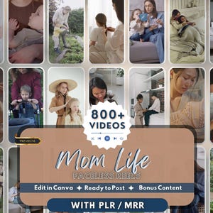 Motherhood Reels w/ Hooks, Viral Faceless Marketing DFY Social Media Content, Mom Life Videos, MRR PLR Resell Rights, Instagram TikTok
