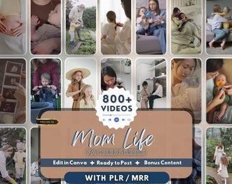 Carretes de maternidad con ganchos, marketing viral sin rostro, contenido DFY para redes sociales, videos de vida de mamá, derechos de reventa MRR PLR, Instagram TikTok