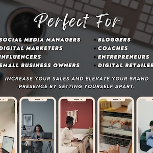 K&ouml;nnte beinhalten: Werbebild f&uuml;r Social-Media-Manager, Digital-Marketer, Influencer, Kleinunternehmer, Blogger, Coaches, Unternehmer und Digital-H&auml;ndler. Der Text wirbt f&uuml;r Umsatzsteigerung und Markenpr&auml;senz.