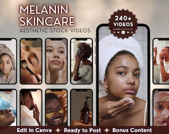 Más de 240 reels sin rostro para el cuidado de la piel con melanina, contenido publicitario para pequeñas empresas en redes sociales, videos de archivo para vlogueras de belleza, descarga digital