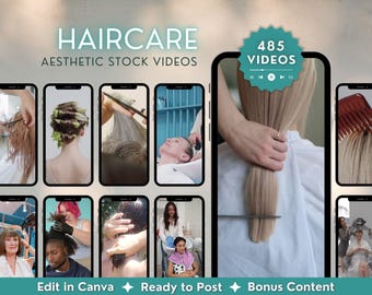 485 vídeos de stock sobre cuidado del cabello, contenido de marketing para pequeñas empresas de peluquería y salones de belleza para redes sociales, MRR/PLR, plantilla de descarga digital