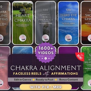 1600+ Chakra Affirmation Reels Bundle für Coaches, Influencer, Yogis, Wellness Vlogger Inhalte für Social Media, PLR Master Wiederverkaufsrechte