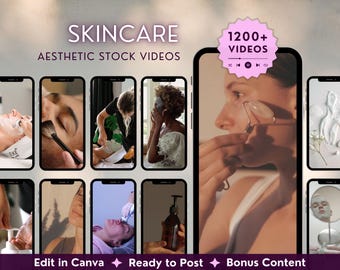 1200 videos de stock sobre cuidado de la piel para blogueros de belleza y pequeñas empresas. Contenido de autocuidado para redes sociales, MRR/PLR, plantilla de descarga digital.