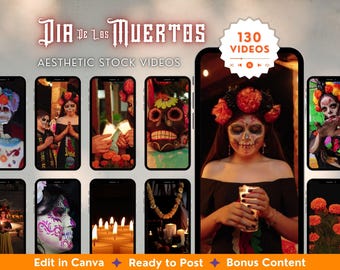 Carretes del Día de los Muertos: Videos de archivo navideños mexicanos (descarga digital de plantilla PLR/MRR Canva)