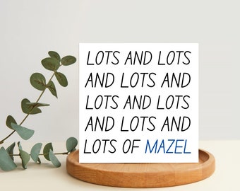 Mazel Tov Card - Jewish Greeting Card, Bar Mitzvah, Bat Mitzvah, Engagement, Wedding Day Card