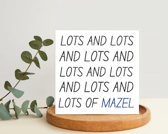 Mazel Tov Card - Jewish Greeting Card, Bar Mitzvah, Bat Mitzvah, Engagement, Wedding Day Card