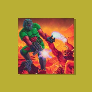 DOOM Retro Style Square Cut Sticker, Laptop, Water Bottle, Classic, 2025, Trending, Video Game, Medieval, Sci-fi, FPS, Doom Dark Ages, Pixel