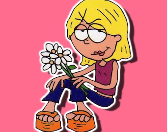 Y2K Cartoon Holding Flowers High-Quality Vinyl Sticker Early 2000's Laptop Water Bottle Stickers, Nostalgia