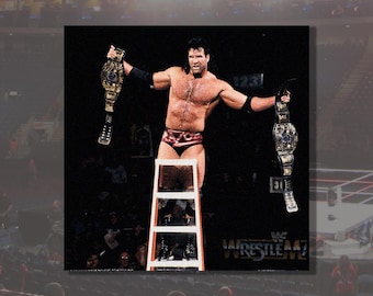 Razor Ramon WWE Square Vinyl Naklejka Laptop Butelka Wody, Era Attitude z lat 90., Wrestling, Hardcore, Shawn Michaels, Pas, Mecz Drabiny
