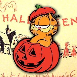 Halloween Jack O Lantern Orange Cat Sticker - 1970's Cat in Pumpkin Reproduction Vinyl Sticker Laptop Water Bottle Stickers, Nostalgia