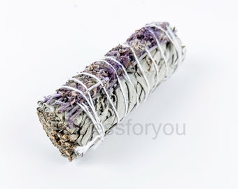 White Sage ENGLISH LAVENDER Smudge Stick 4" for Rituals & Energy Cleansing