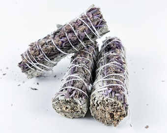 3x White Sage ENGLISH LAVENDER Smudge Sticks 4" for Rituals & Energy Cleansing - Free Shipping