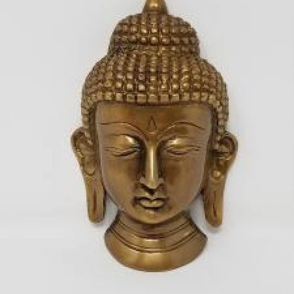 Buddha Solid Brass Mask / Wall Hanging 5.5"H Handmade