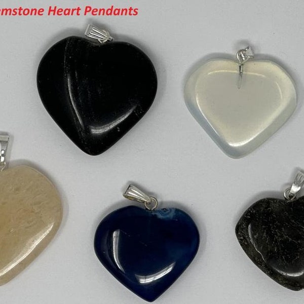 Assorted Gem Stone- HEART Pendant approx. 0.75-1" Wide handmade