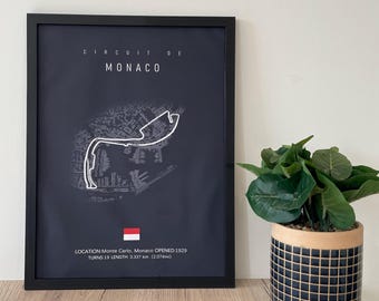 F1 Track Map Wall Art, Racing Fan Gift Grand Prix Poster Monaco