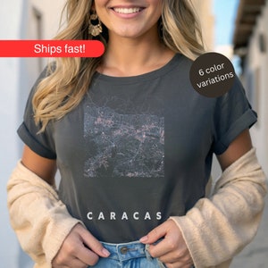 Caracas kaart grafisch T-shirt, uniseks T-shirt moderne stadskaart, reisshirt Venezuela, minimalistische stadskaart top, T-shirt stedelijke kaart ontwerp, shirt Caracas