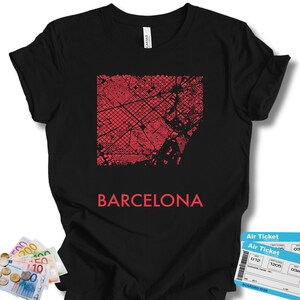 Camiseta con mapa de Barcelona, camiseta gráfica vintage, camiseta de Europa, top de vacaciones de viaje, camisa de Barcelona, regalo de vacaciones en España, viaje a Barcelona