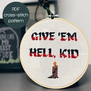 Give &#39;em hell kid cross stitch pattern | Digital pattern | Instant download | elder emo | subversive cross stitch | emo embroidery