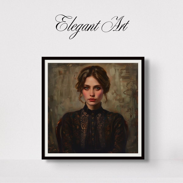 Elegance In The Shadows | Vintage Oil Painting | Traditional Victorian Portrait | Dark | Moody | Wall Art | Digital Download