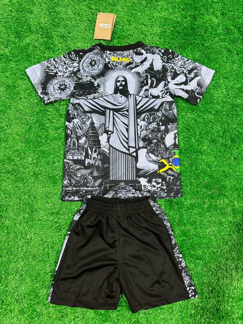 Kids Brazil Jesus Christ the Redeemer Football Kit shirt/shorts All