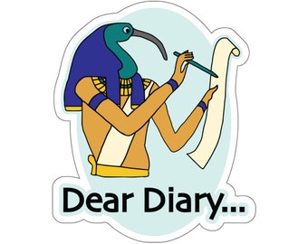 Thoth Dear Diary Sticker, Ancient Eqyptian God, Journaling, Egyptology, Egypt Cartoon, Laptop Sticker,  Ibis, Kawaii, Teacher Gift