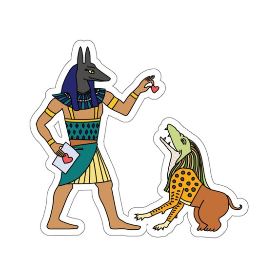 Amit Snacks Ancient Egypt Funny Sticker, Egyptian Gods Humor, Anubis, Feeding Time, Egyptian Afterlife, Mythology Decal, Egyptology, Heart