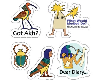 Ancient Egypt Sticker Sheet, What Would Medjed Do, Thoth Dear Diary, Got Akh, Ba, Scarab Funny Egyptian Mythology Decal, Eqyptian God