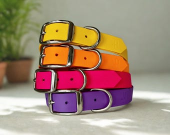 Collar de perro personalizado / Collar de biotano resistente al agua y duradero - Hecho a mano en 12 colores, ajustable, personalizable