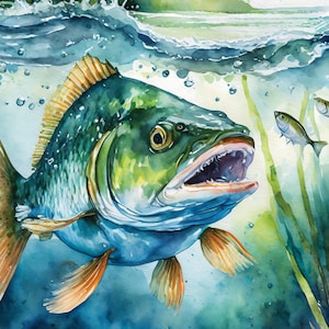 Aquarelles d'achigan à grande bouche