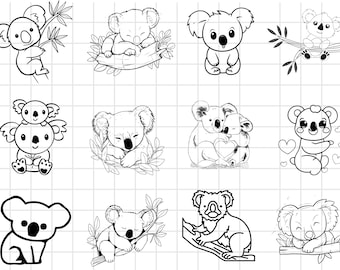 Cute Koala SVG Bundle, Kawaii Australia Koala SVG Pack, Cricut Silhouette Files for Laser Cutter , Best and High Quality Bundle Koala